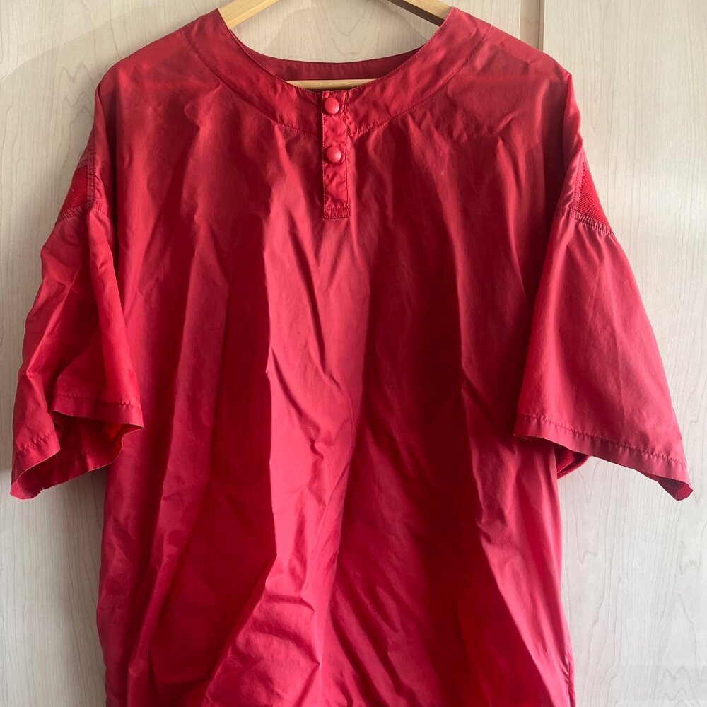 Vintage Rawlings Red Short Sleeve Windbreaker Shirt Jacket 2-Button Collar‎